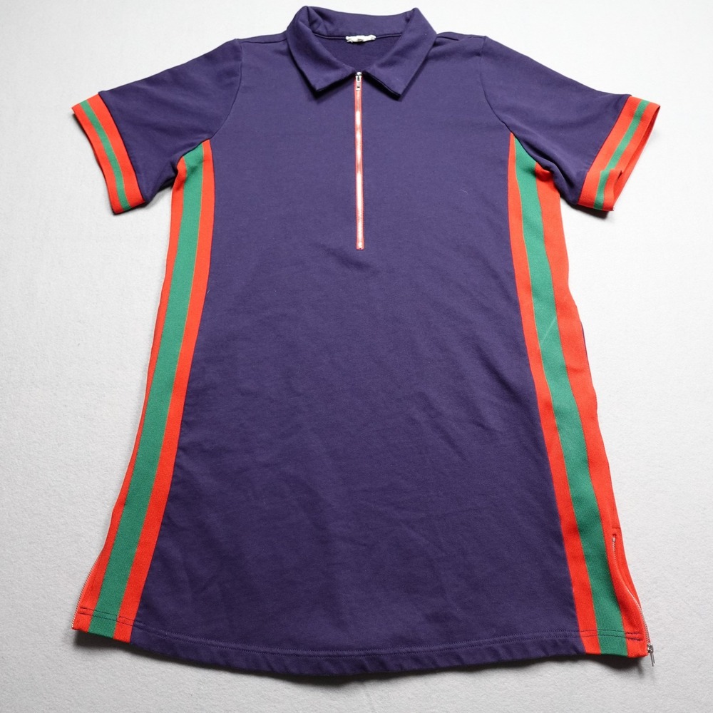 Jodifl Polo Tunic Womens M Purple Colorblock Zip Front Short Sleeve Casual